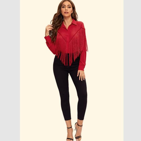 New with Tags Verdusa Women's Fringe-Trim Red Blouse, Size XL - Picture 12 of 12